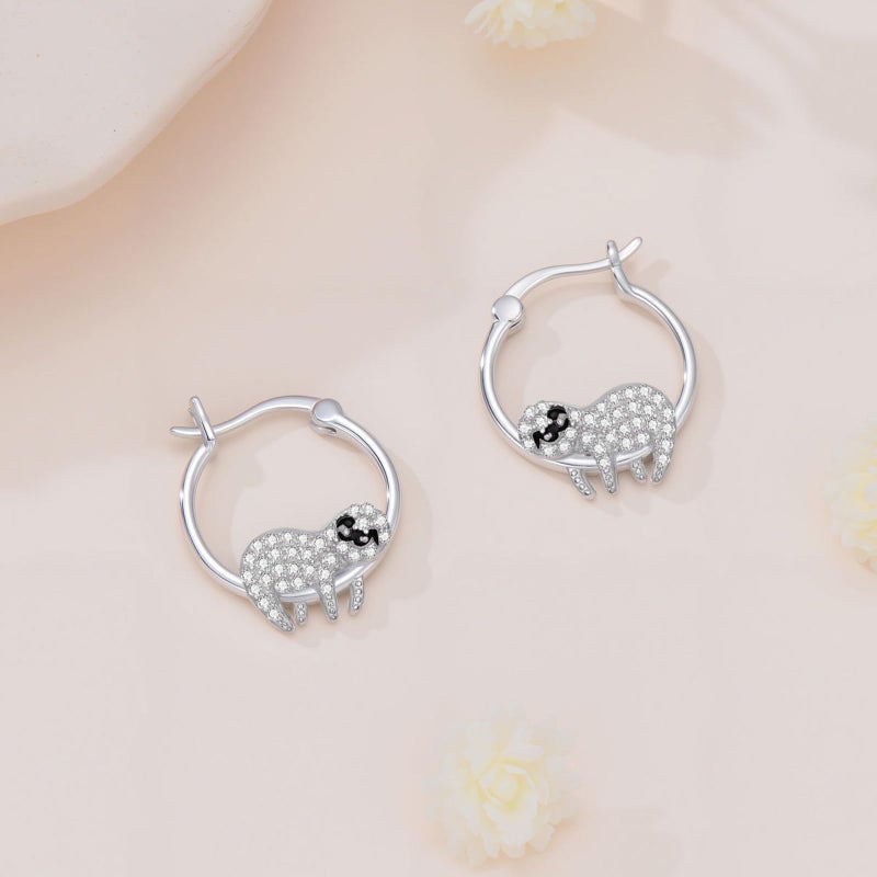 JUSTKIDSTOY Hypoallergenic Sloth Huggie Hoop Earrings 925 Sterling Silver Small Huggie Cartilage Earring Cute Cuff Hoops Ear Stud for Women. (Gold Plated) - Image 2